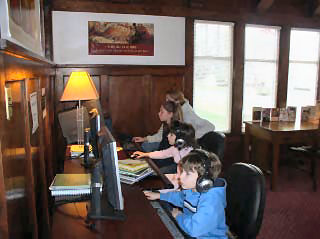 Patron family using the library